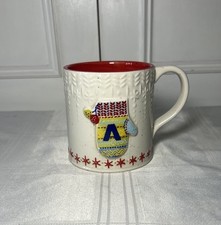 Anthropologie Coffee Mug Letter A Festive Christmas Cup Stoneware
