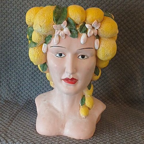 Ceramic lemon lady head bust - lemon,