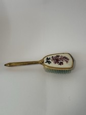 Vintage Boudoir Hair Brush Gold-Tone w/ Floral Panel – 1950s–60s