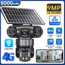 9 MP 4G SIM Solar Security IP Camera Outdoor 4 Lens PTZ CCTV Motion Detection