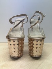 Sexy Women Men Strappy High Heel Gold Drag Queen Crossdress Shoes Plus Size 6.5