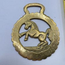 Horse Brass Rearing Geometric  Collectable Authentic Vintage Brass Art