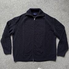 Gant Aran Cable Full Zip Cardigan Navy Men’s Size XL Cotton Wool Blend VGC
