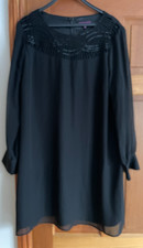 Debut little black chiffon dress size 20 with sheer sleeves and satin lining