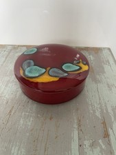 Poole Pottery Odyssey powder box, lidded red trinket dish. Chip On Underside Lid
