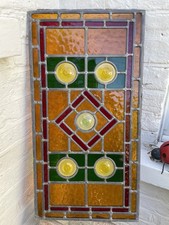 Leaded light stained glass window panel 65.5cm x 34.5cm