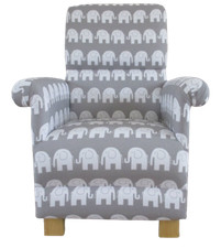 Grey Elephants Fabric Armchair Nursery Occasional Chair White Animals Bedroom 