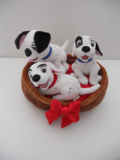 3 X 101 DALMATIONS PUPPY DOGS  PLUSH SOFT TOYS IN DOG BED  DISNEY