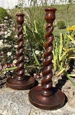 Vintage Wooden Barley Twist Candle Sticks Tapering 12 Inch tall Oak 1920-30’s