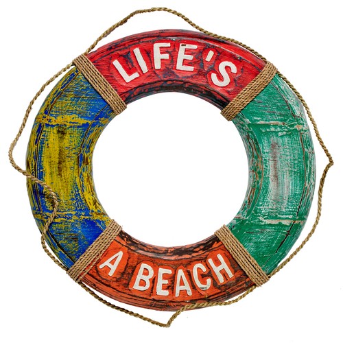 Wooden life ring buoy beach - life,