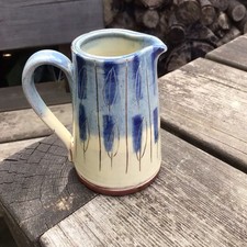 Annie Hewett Studio Art Pottery Signed Small 4” Milk Jug Modern Leaf Design