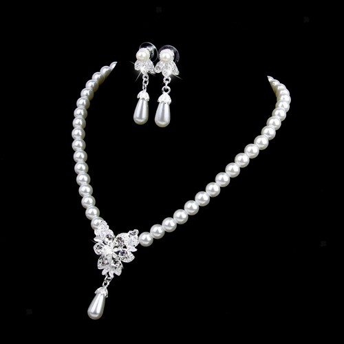 Crystal pearl silver necklace - silver,