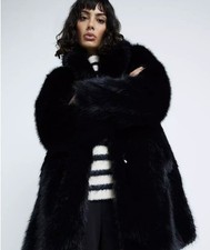 New with Tags River Island Mid Length Faux Fur Coat – Black Size Small