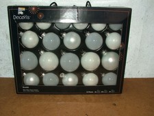 Decoris Box of 21 Variuos Sizes Winter White Christmas Glass Baubles