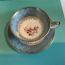 Lovely Aynsley Red Rose Collectors Series -Turquoise Teacup and Saucer. Athens.