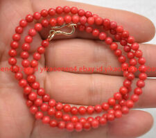 Natural 4mm Red Coral Gemstone Round Beads Necklace Gold Clasp 16-36in AAA