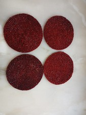 Coaster Set x 4 Glass Red Seed