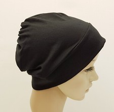 Black chemo hat, lightweight cotton jersey beanie, alopecia hair loss cap