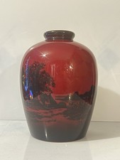 Royal Doulton Large Red Flambé Vase - English Country Village Scene