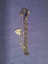 Vintage 925 Sterling Silver Love Padlock Heart Charm Gate Link Bracelet Hallmark