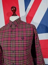 Fred Perry Button Down Tartan Shirt - L - Burgundy - Mod Casuals 60's
