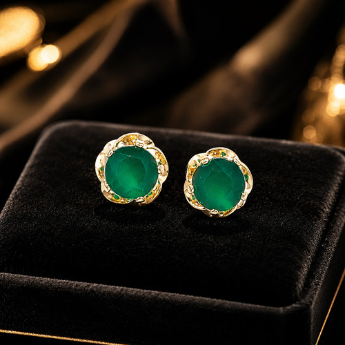 Yellow gold emerald - emerald, earrings
