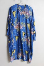 Vintage 80's Crazy Patterned Shoulder Pad Smock Dress - Blue - Free Size (E19)