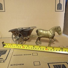 Brass Horse & Cart Shire-Horse with Waggon Vintage Large 10" Heavy Ornament