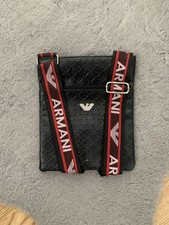 GIORGIO ARMANI BLACK LEATHER CROSSBODY MESSENGER BAG MANY POCKETS