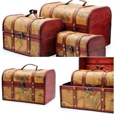 Rustic Wooden Boxes Treasure Chest Vintage & Tissue Box Trunk Storage Hinged UK