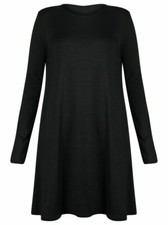 WOMEN LADIES LONG SLEEVE SWING DRESS FLARED A LINE SKATER DRESS TOP SIZE 8-26