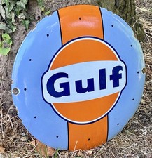 Gulf Racing Old Enamel Sign Petrol Oil Porsche Aston Martin McLaren F1 Ford GT40