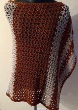 Vintage Handmade Crochet Poncho Shrug Knit Beige Brown Crochet