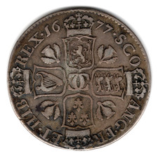 1677 CHARLES II SCOTTISH SILVER QUARTER DOLLAR COIN RARE GOOD CONDITION 2C29