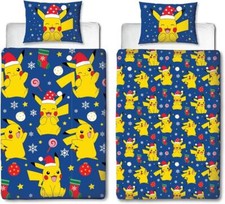 Pokemon Official Single Duvet Cover Set Xmas Fun Pikachu Design Reversible