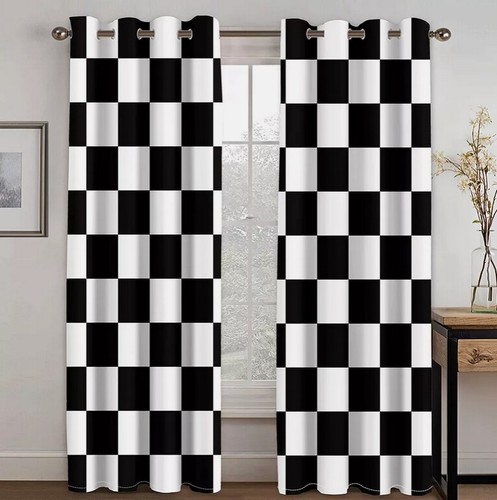 Black white lattices curtains - black,