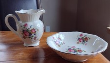Vintage England MARYLEIGH POTTERY FLORAL DESIGN Water Pitcher and Wash Bowl