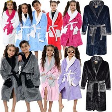 Kids Girls Boys Dressing Gown Super Soft Fleece Fluffy Bathrobe 2-13 Years