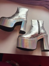 Last Chance! Current Mood Silver PU Wavy Hologram Platform Boots ~UK7 Dolls Kill