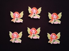 6 x Cute Fairy Wooden Buttons