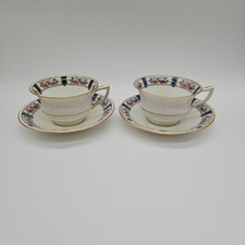 Pair of Aynsley Tea Cup And Saucer Retro Look Roses Floral Hand Painted DUO
