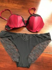 Autograph Red And Black Silk Mix Bra And Black Lace Knickers