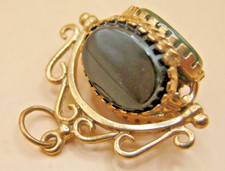 Vintage 9k Yellow Gold Blood Stone Onyx & Agate Spinner Pocket Watch Fob - 2.57