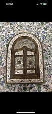 Vintage Handmade Moroccan Doors Wall Mirror  Featuring A Silver-tone Brass Frame