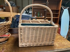 Vintage Style Brown Wicker Picnic Storage Basket Bottle Section with Handle