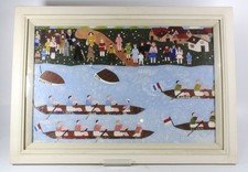 1940's French Naive Folk Art Gouache Rowing Boat Race Painting - Framed