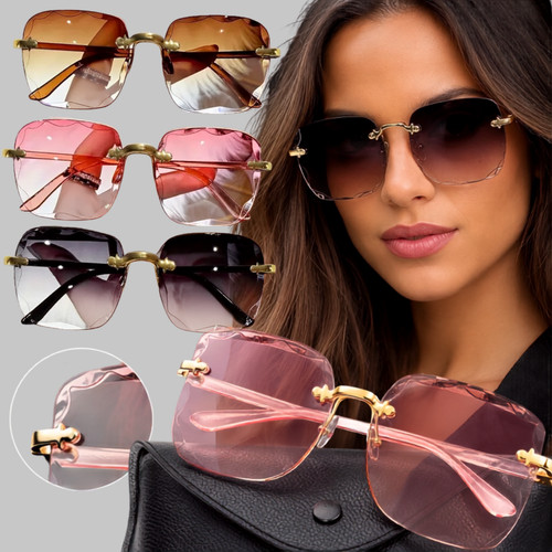 3pcs square rimless sunglasses - rimless,