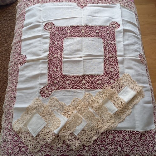 Vintage cream tablecloth 6 - vintage,