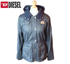 Diesel Women's Leather Imitation Jacket Size M Black Casual Lined Hooded Coat