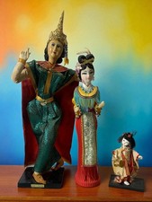 Oriental Thai Dancing Dolls x 3 Costume 1970's Vintage 50cm Tall